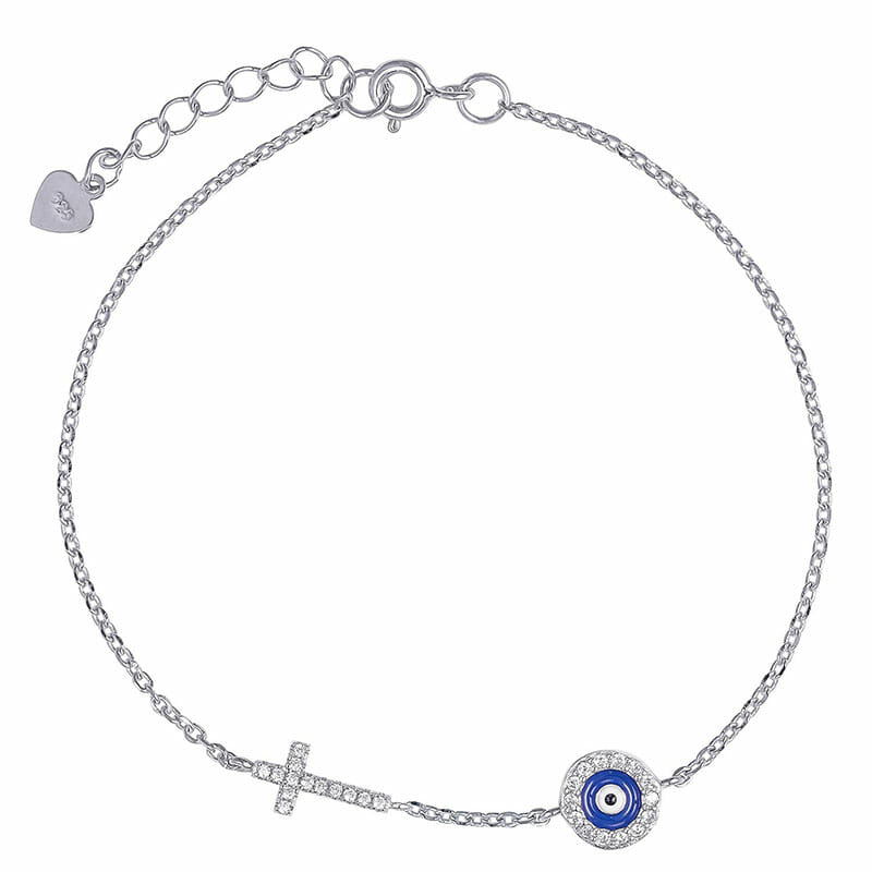 Blue Rhodium Plated Sterling Silver CZ Bracelet