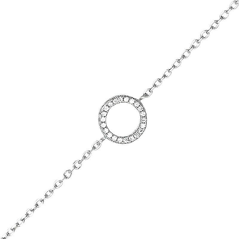 Rhodium Plated Sterling Silver Round Circle CZ Bracelet – 9.5mm