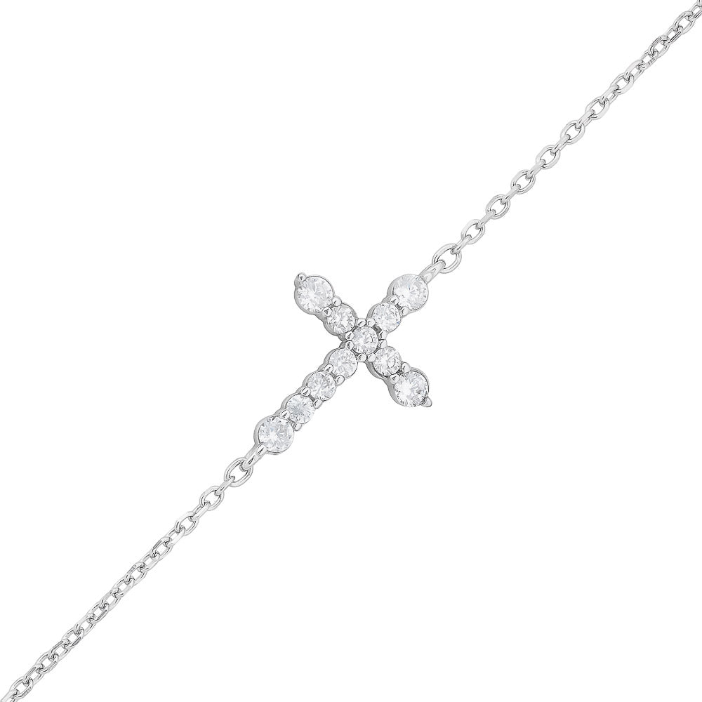 Sterling Silver Cz Cross Bracelet