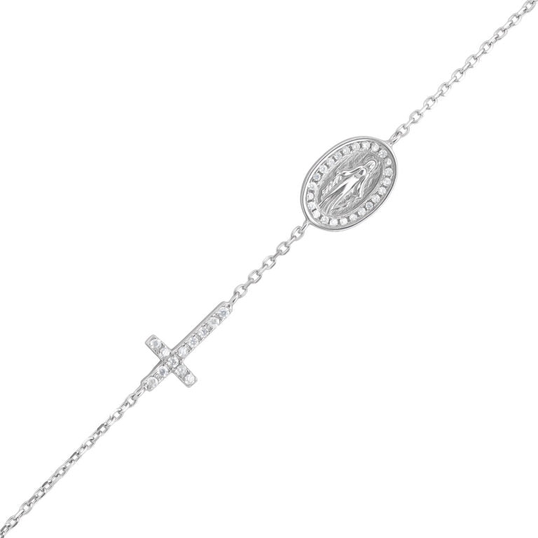 Sterling Silver Mary And Cross Bracelet