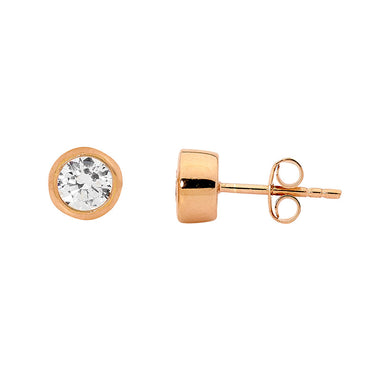 SS 5MM WH CZ BEZEL STUDS W/ ROSE GOLD PLATING