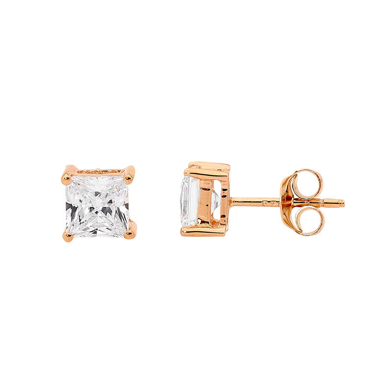 Ss 5Mm Princess Wh Cz Claw Studs W/ Rose Gold Plating