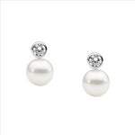 SS 4mm Bezel Set WH CZ w/ 7mm Freshwater Pearl Earring