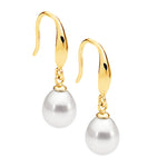 SS Shp/Hook Earrings w/ Freshwater Pearl Drop & Gold Plating