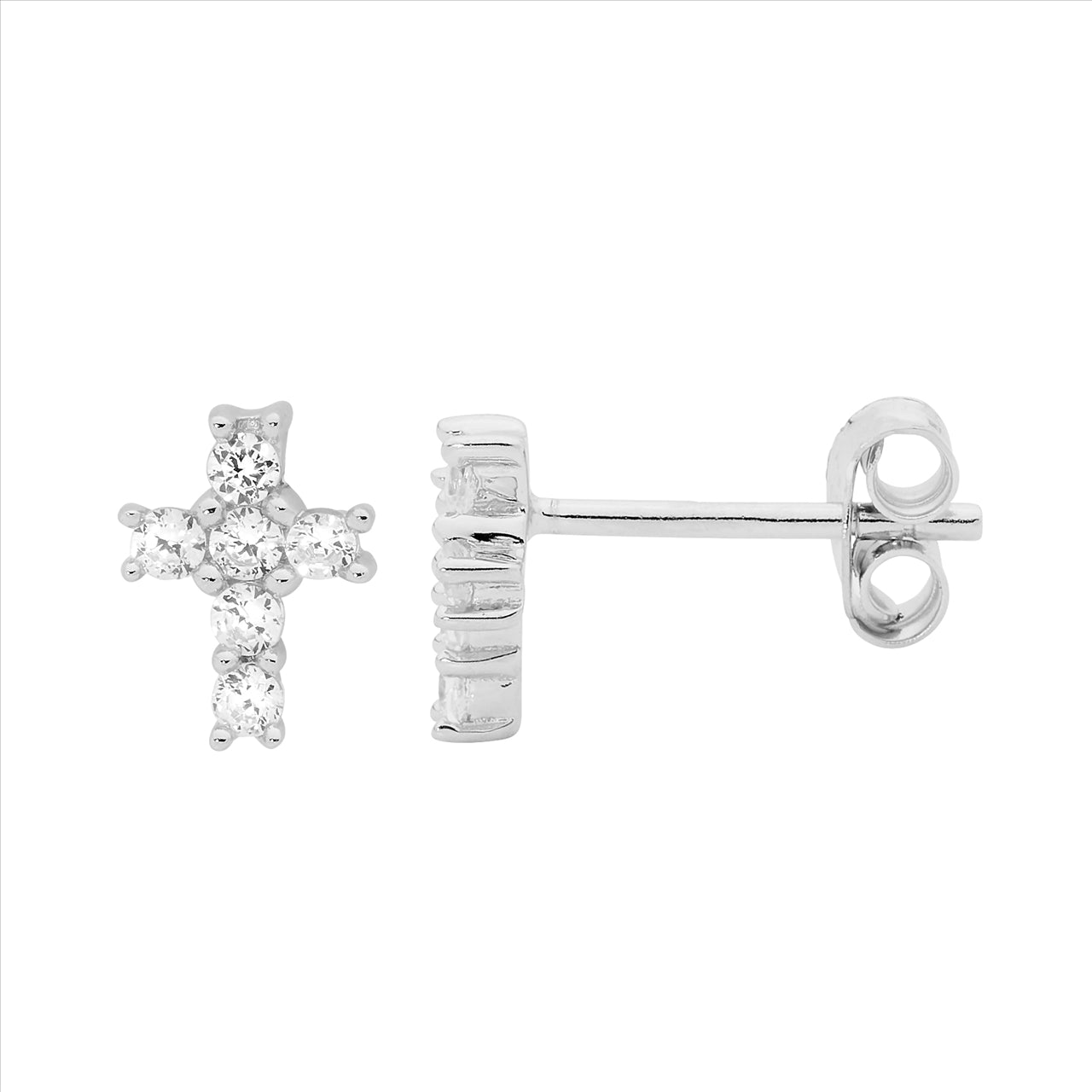 SS WH CZ Claw Set Small Cross Stud Earrings