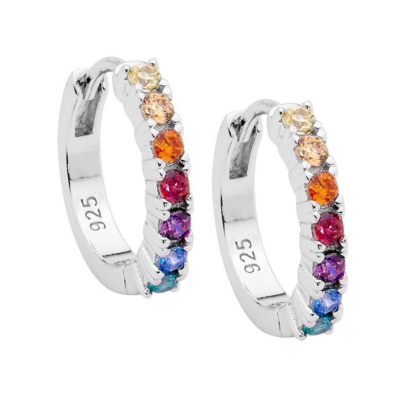 SS Multi Colour CZ 14mm Hoop Earrinigs - RRP $89