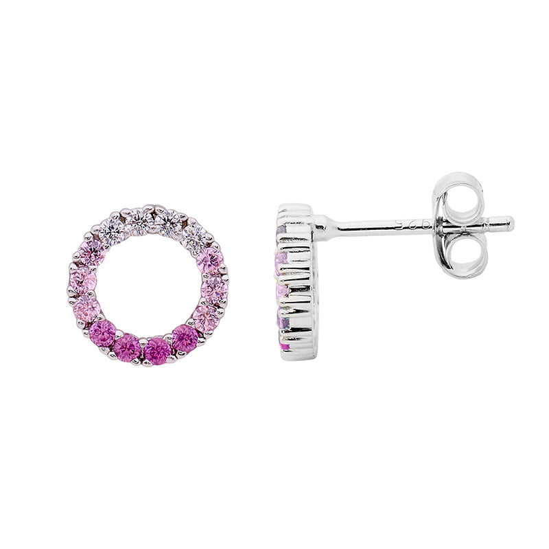 SS 9mm open circle earrings w/ ombré white & pink cz - RRP $69