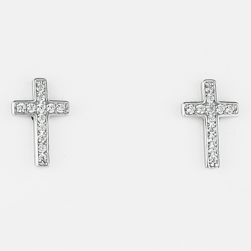 sterling silver rhodium coated cross studs cz