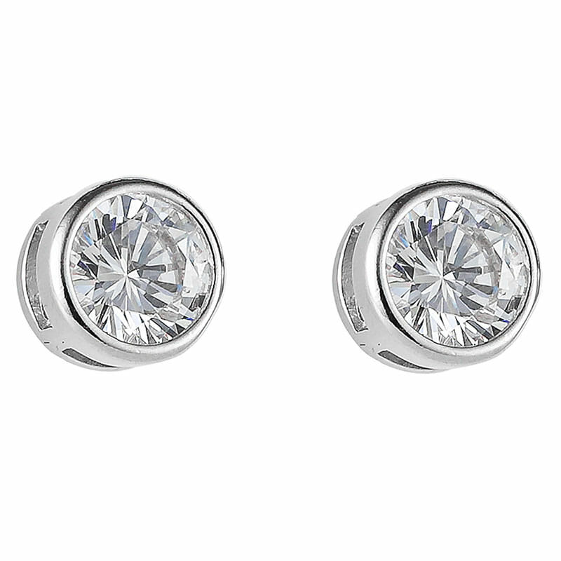 Rhodium Plated Sterling Silver Round Bezel Set Stud Earrings 4mm