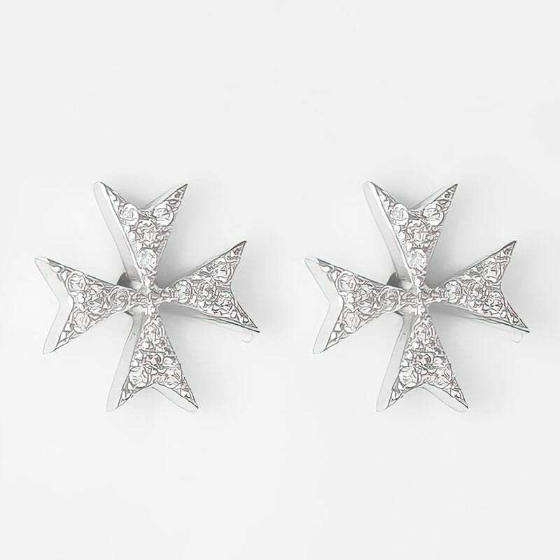 Rhodium Plated Sterling Silver Maltese CZ Cross Stud Earrings