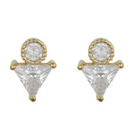 Gold Plated Sterling Silver CZ Triangle Stud Earrings With Ball Screw Back