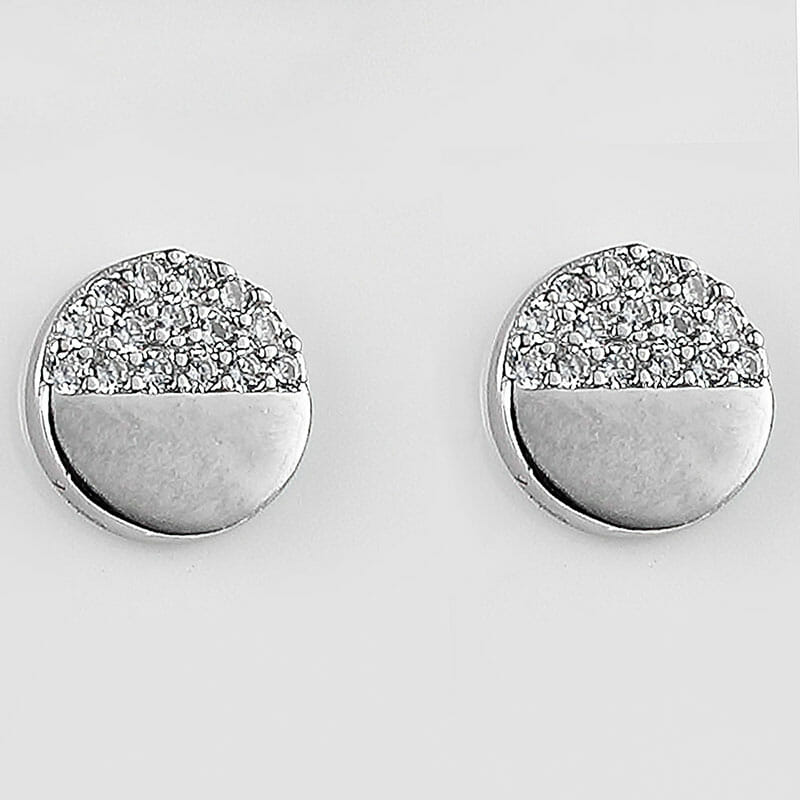 Rhodium Plated Sterling Silver CZ Round Stud Earrings 8mm