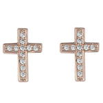 Rose Plated Sterling Silver Cross CZ Stud Earrings Stud Earrings