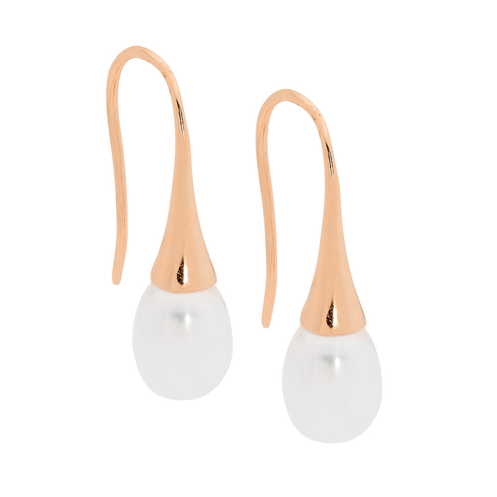 SS WH freshwater pearl on shepherds hook w/rose gold plating - RRP $69