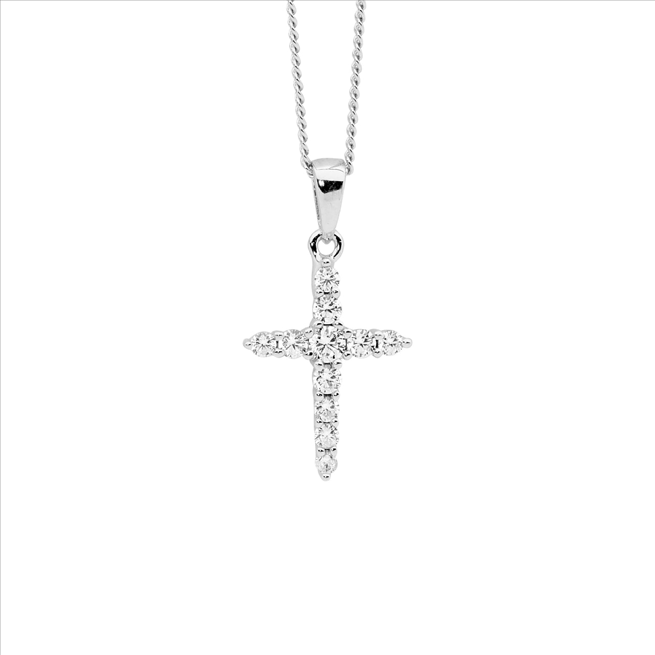 Sterling silver cz Ellani cross pendant E539S