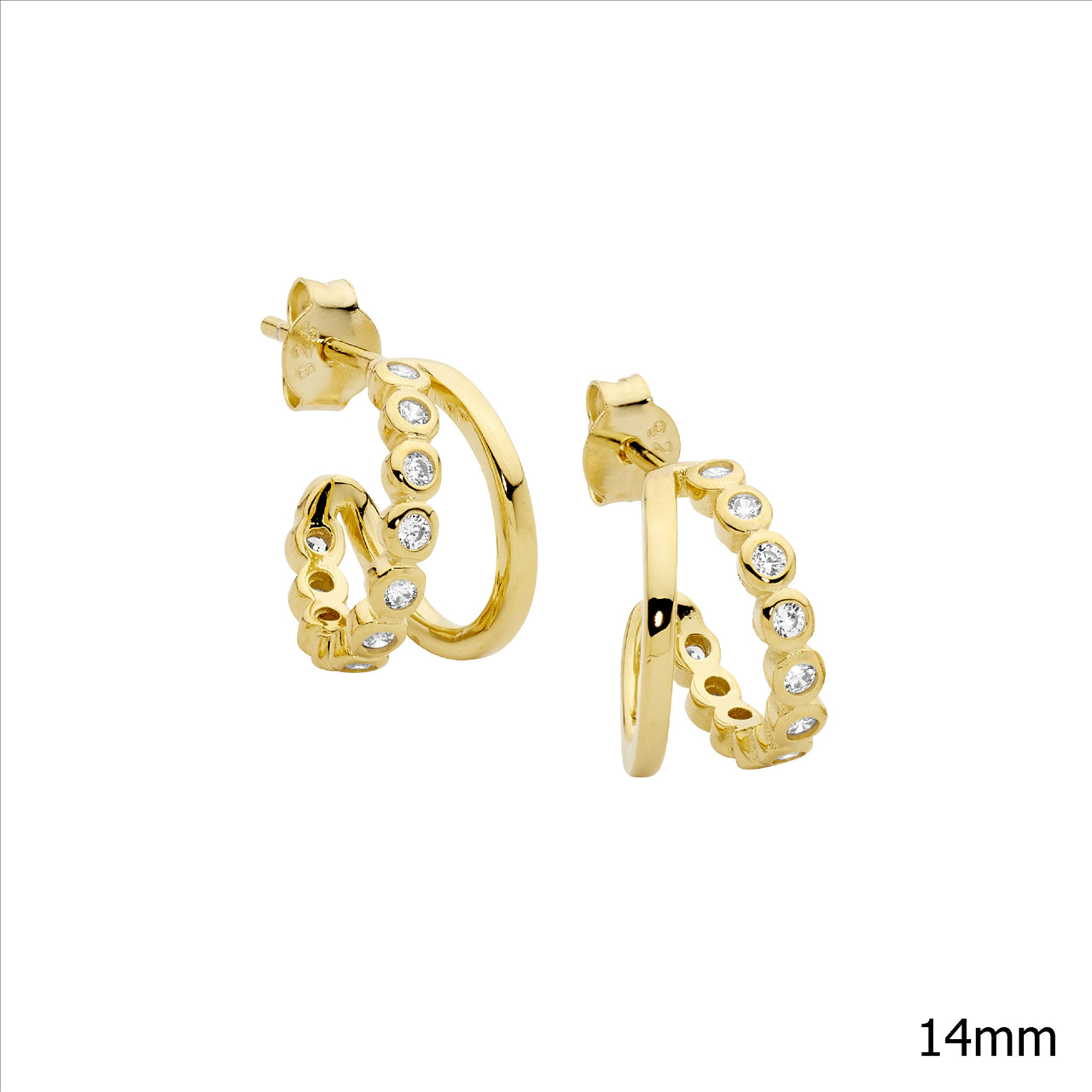 ss double hoop earring with 1 cz bezel