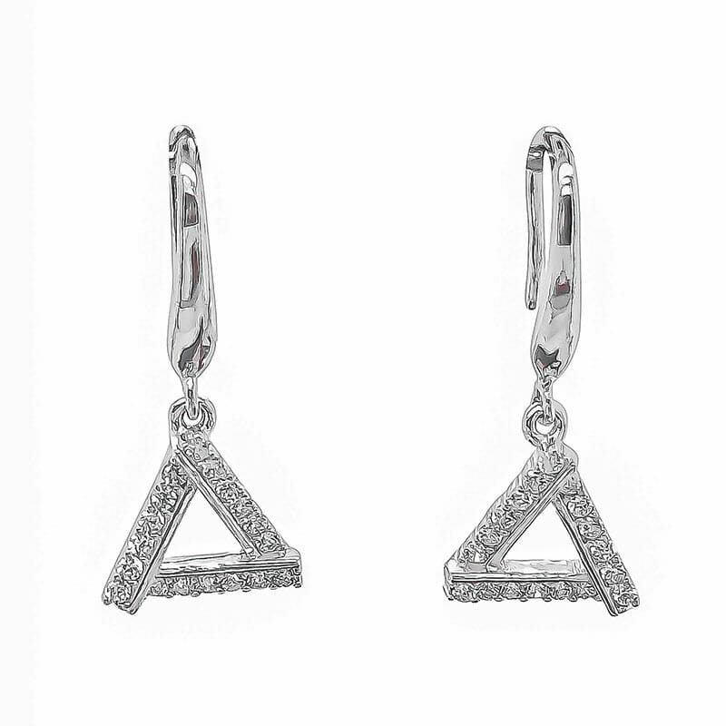 Rhodium Plated Sterling Silver Triangle CZ Earrings