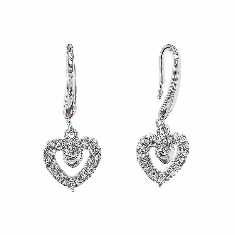 Rhodium Plated Sterling Silver Heart Earrings