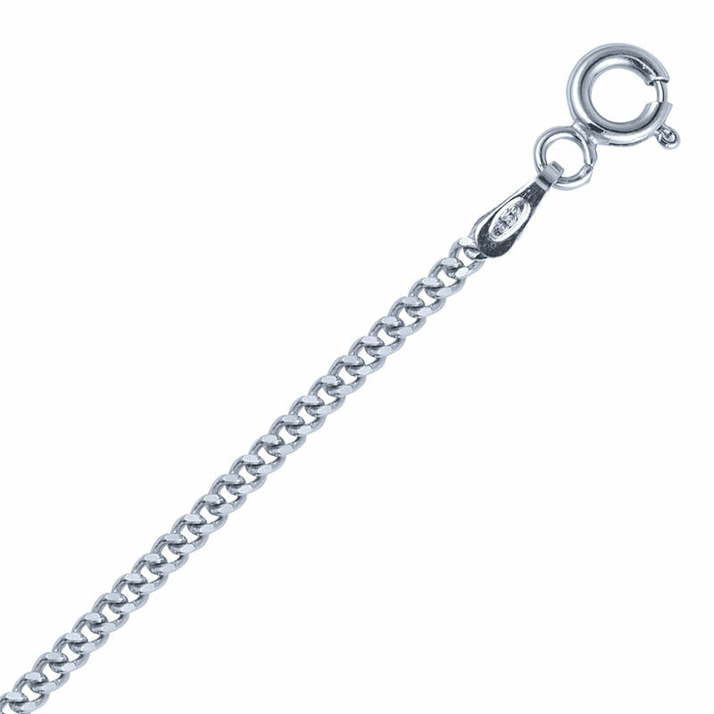 1.4mm Italian Rhodium Plated Sterling Silver Plain Curb Chain 60CM