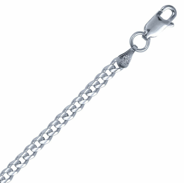 3.2mm Italian Rhodium Plated Sterling Silver Concave Curb Chain 45CM