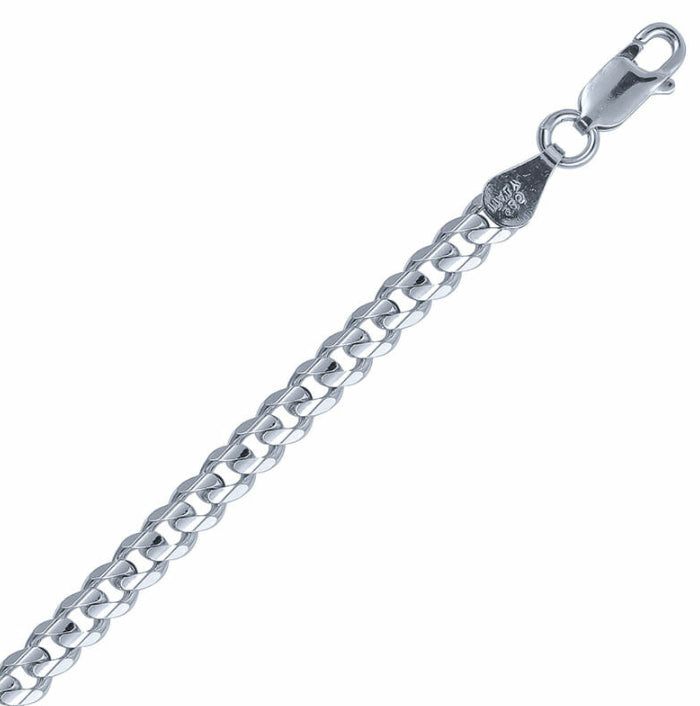 4.5mm Italian Rhodium Plated Sterling Silver Concave Curb Chain 50CM