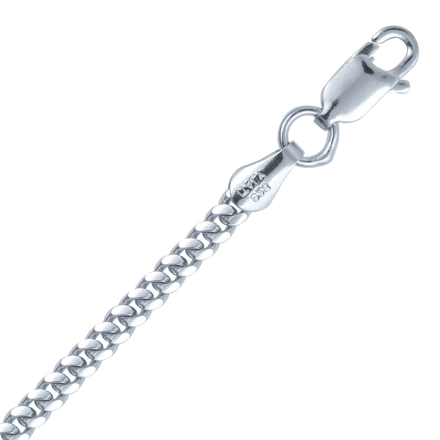 2.6mm Rhodium Plated Sterling Silver Miama Cuban Chain - 45cm