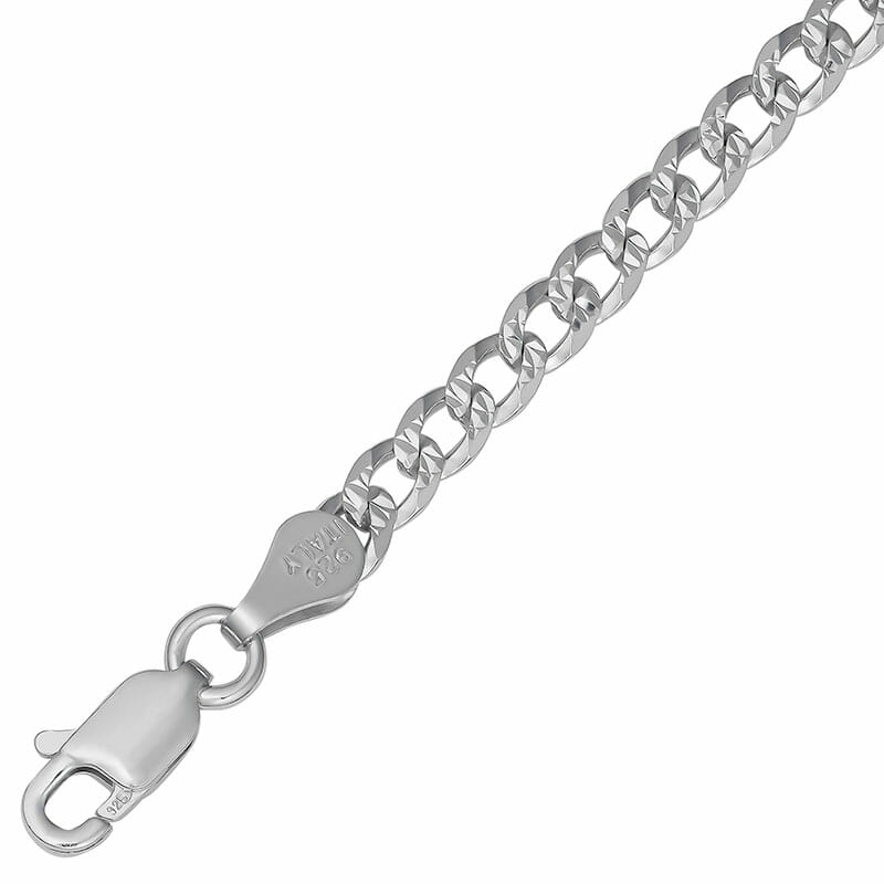 3.5mm Rhodium Plated Sterling Silver One Sided Diamond Cut Flat Curb Chain 5cm