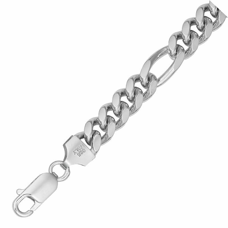 7mm Rhodium Plated Sterling Silver 5+1 Figaro Bombe Curb Chain 60CM