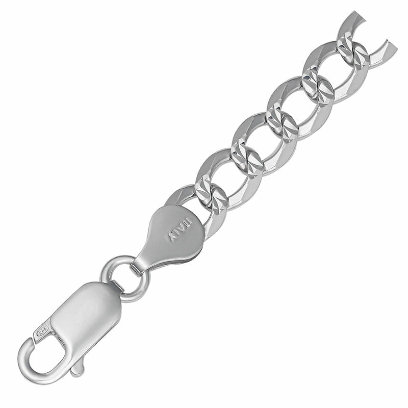 3.5mm Rhodium Plated Sterling Silver One Sided Diamond Cut Flat Curb Chain