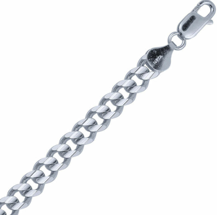 6mm Italian Rhodium Plated Sterling Silver Concave Curb Chain 60CM