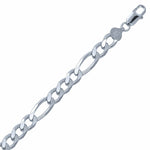 9mm Italian Rhodium Plated Sterling Silver Figaro Chain