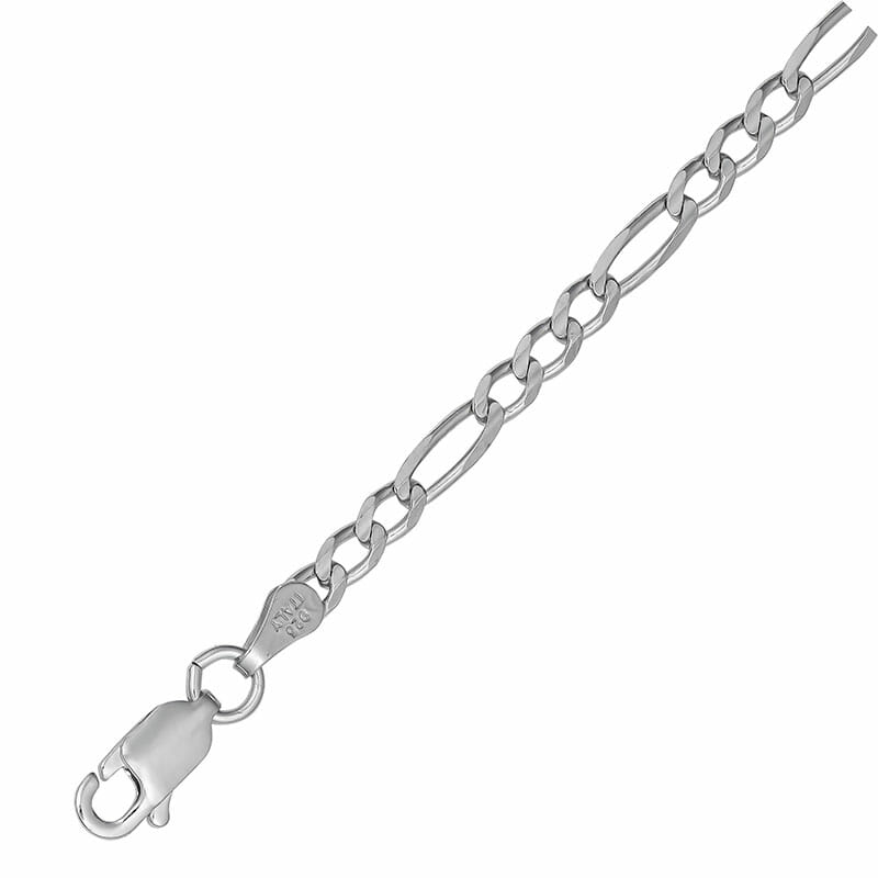 3mm Rhodium Plated Sterling Silver Flat Figaro Concave Chain