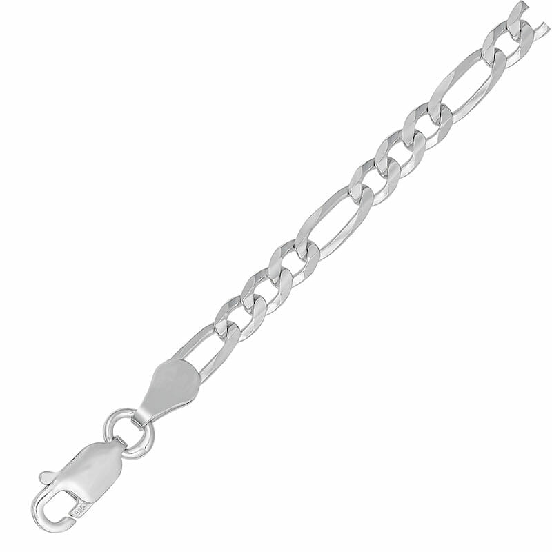 3.6mm Rhodium Plated Sterling Silver Flat Figaro Concave Chain