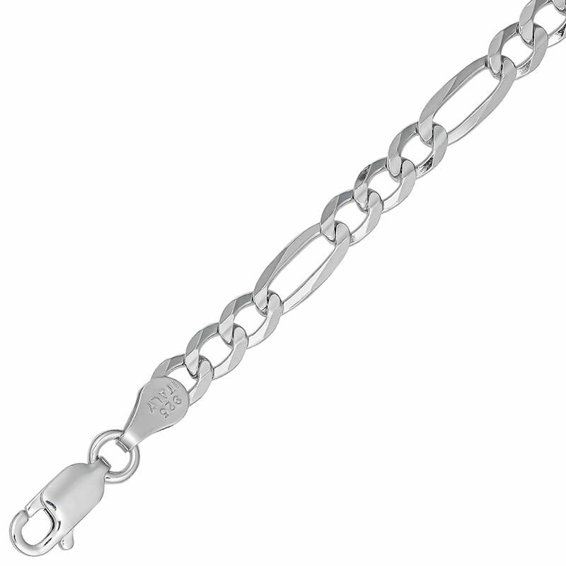 4.1mm Rhodium Plated Sterling Silver Flat Figaro Concave Chain