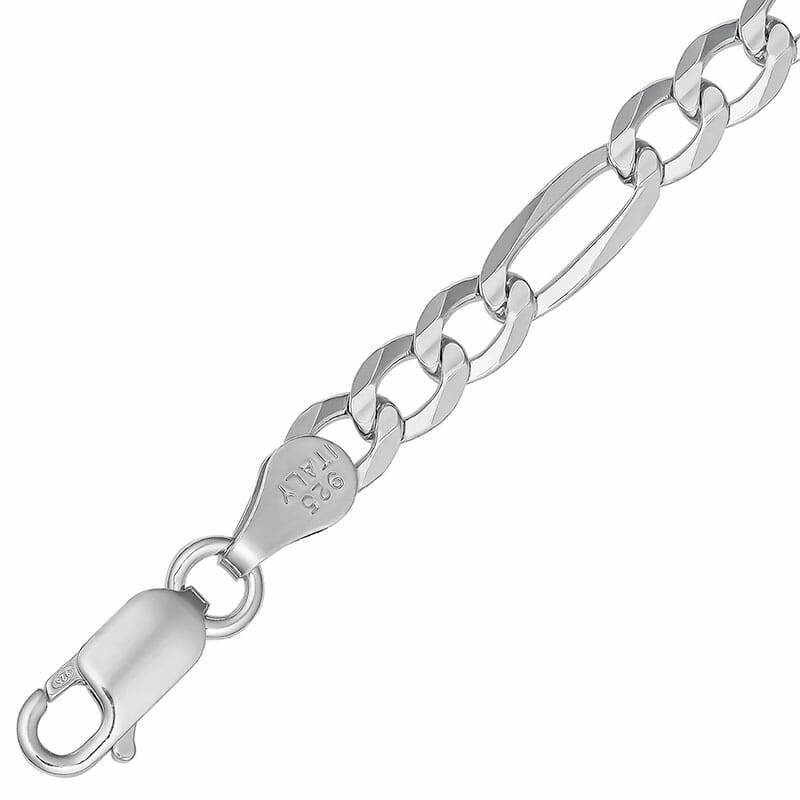 5.9mm Rhodium Plated Sterling Silver Flat Figaro Concave Chain