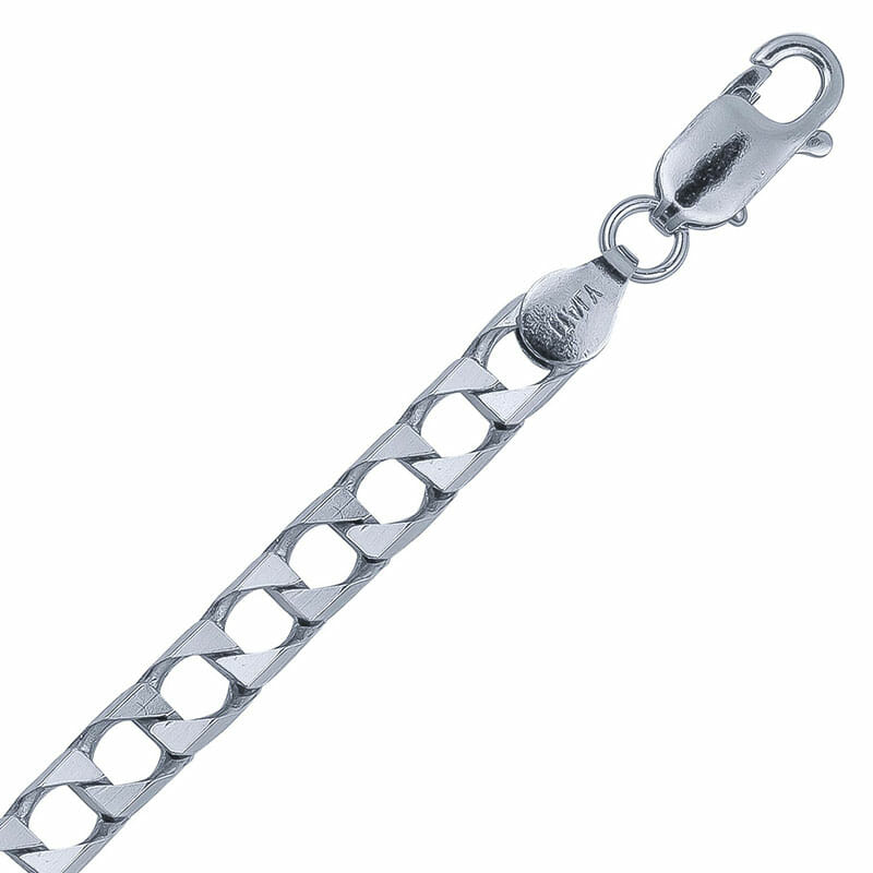 5.3mm Italian Rhodium Plated Sterling Silver Square Curb Chain