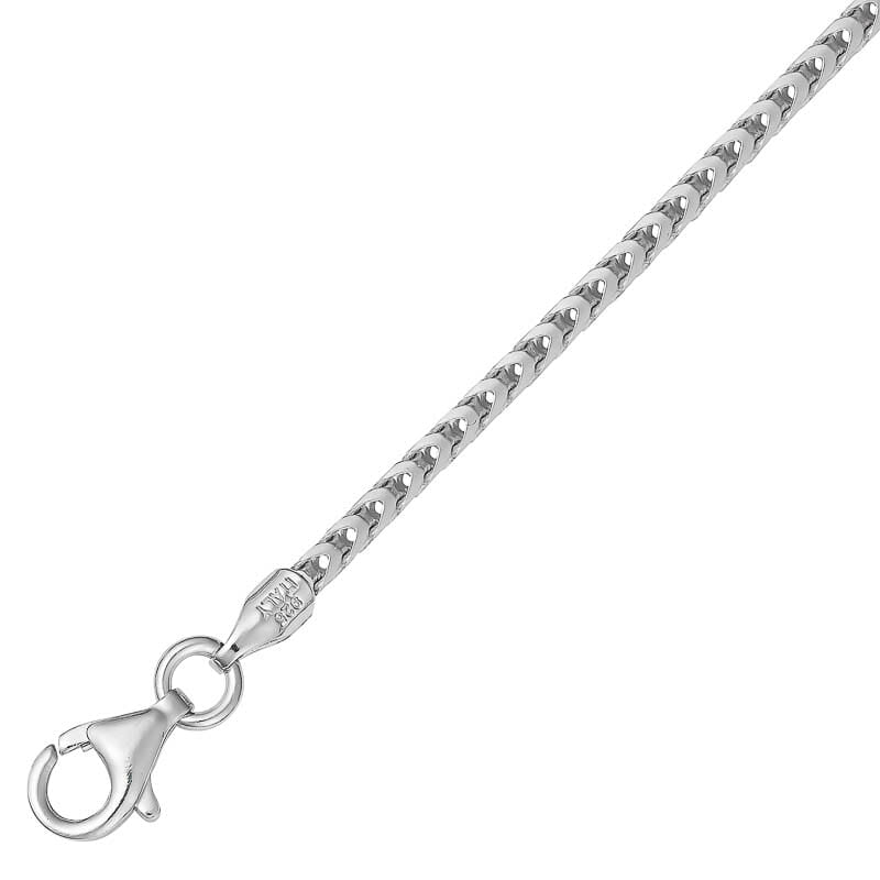 2mm Rhodium Plated Sterling Silver Plain Franco Chain 22Cm