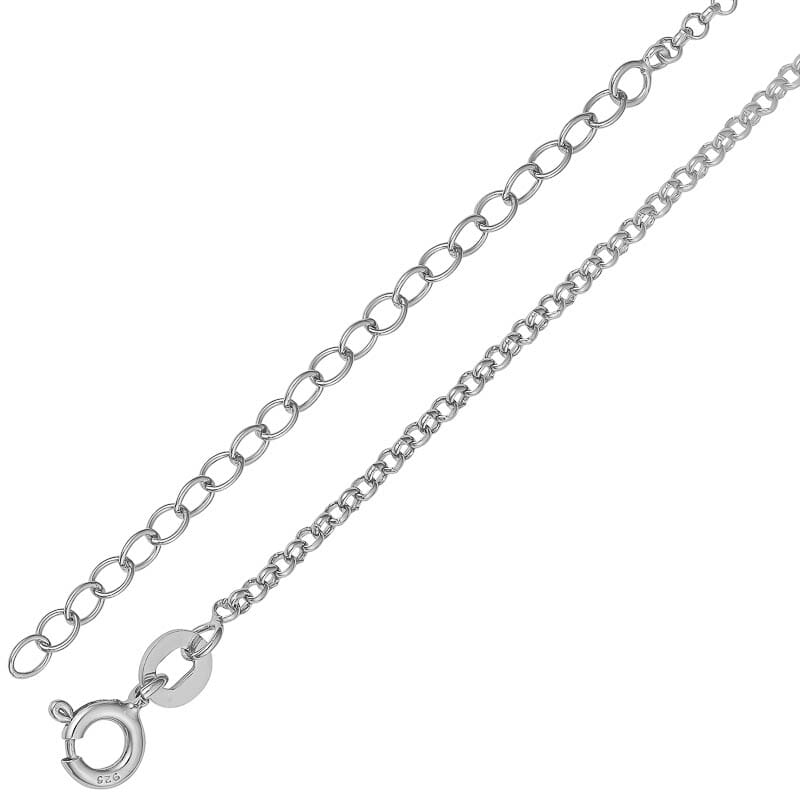 1.6mm Rhodium Plated Sterling Silver Belcher Chain with 45+5cm Extension