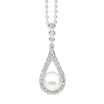 SS WH CZ bezel w/open tear drop & freshwater pearl pendant - RRP $89