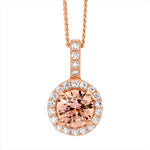 SS Morganite CZ Solitaire w/ WH CZ Surround Pendant w/Rose Gold Plating - RRP $89