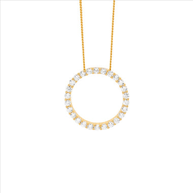 SS WH CZ 15mm Circle Pendant w/ Gold Plating - RRP $79