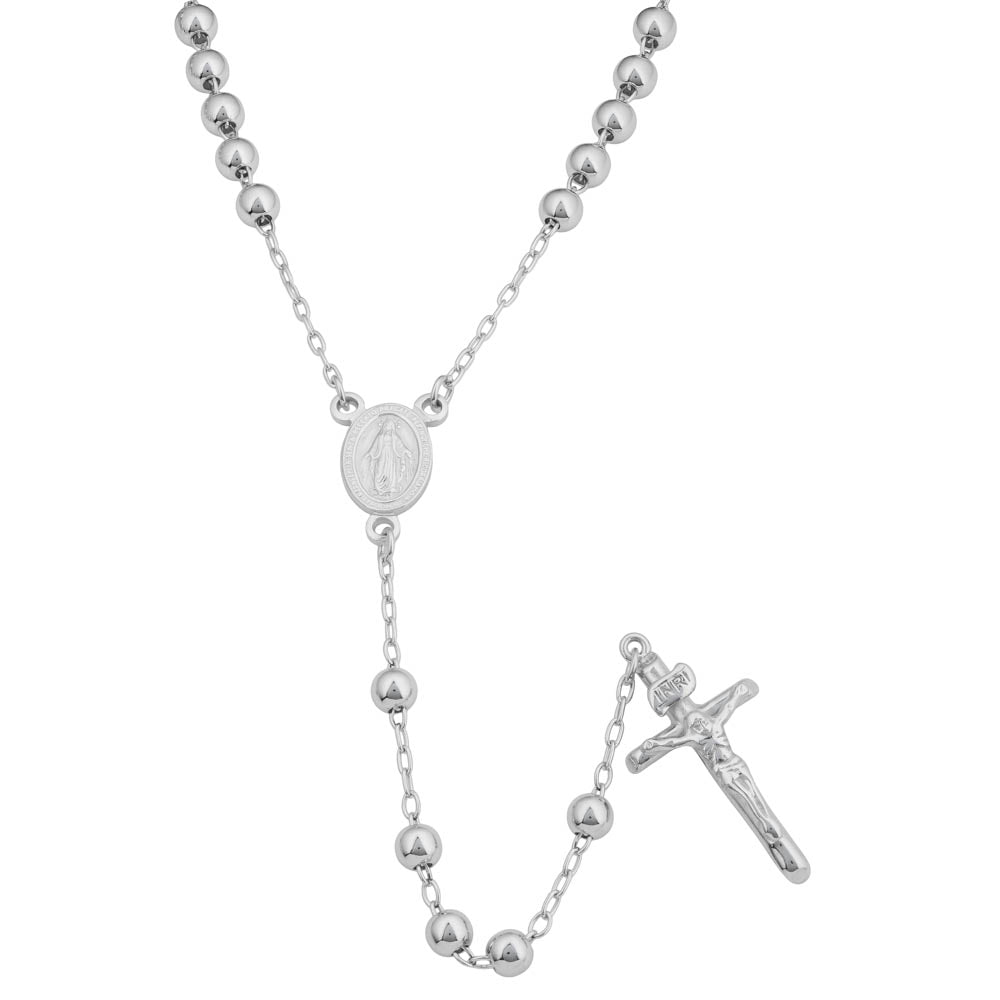 925 sterling silver rhodium coated rosary necklace 50cm 4mm 55cm