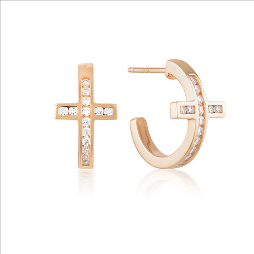 Georgini Love, Faith & Devotion Spiritus Cross Hoop Earring - Rose Gold