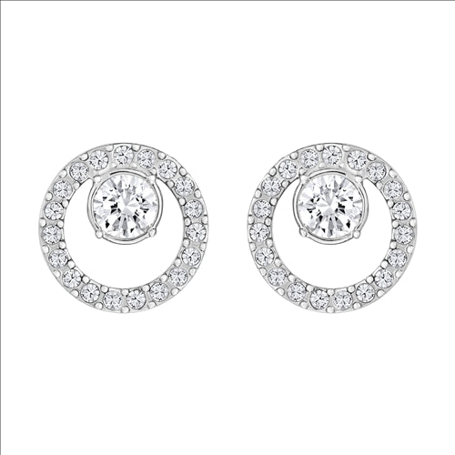 Swarovski Creativity Circle Pierced Earrings, White, Rhodium plated