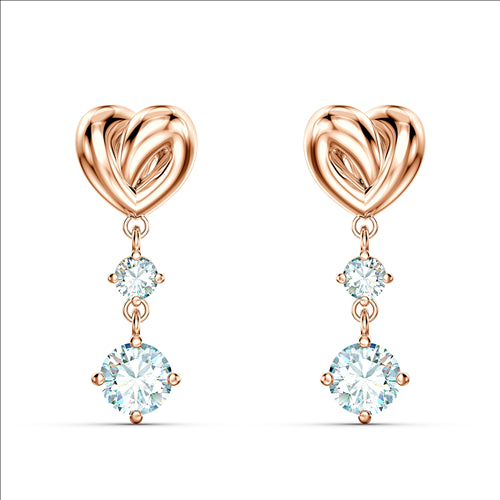 Swarovski Lifelong Heart Pierced Earrings, White, Rose-gold tone