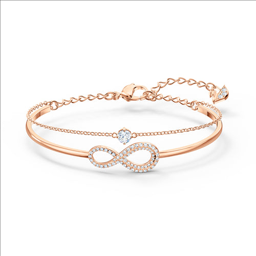 Swarovski Infinity Bangle, White, Rose-gold tone plated