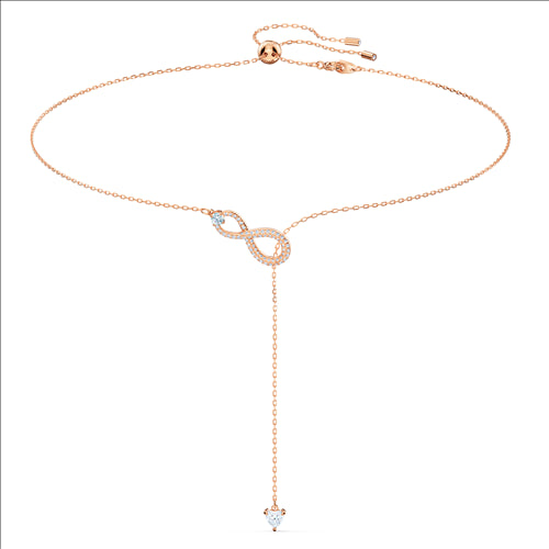 Swarovski Infinity Y Necklace, White, Rose-gold tone plated