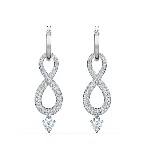 Swarovski Infinity Pierced Earrings, White, Rhodium plated