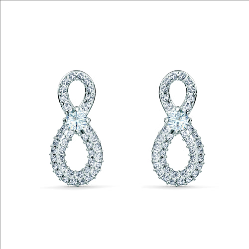 Swarovski Infinity Mini Pierced Earrings, White, Rhodium plated