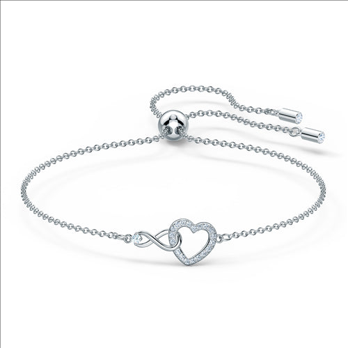 Swarovski Infinity Heart Bracelet, White, Rhodium plated